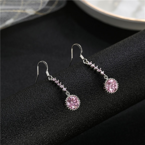 2/$20!  Silver & Pink CZ Dangle Earrings - Picture 3 of 7